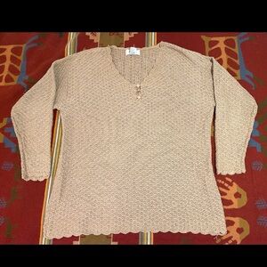Vintage Margules Crochet Loose Weave Sweater Women Large Tan Cotton Ramie Blend